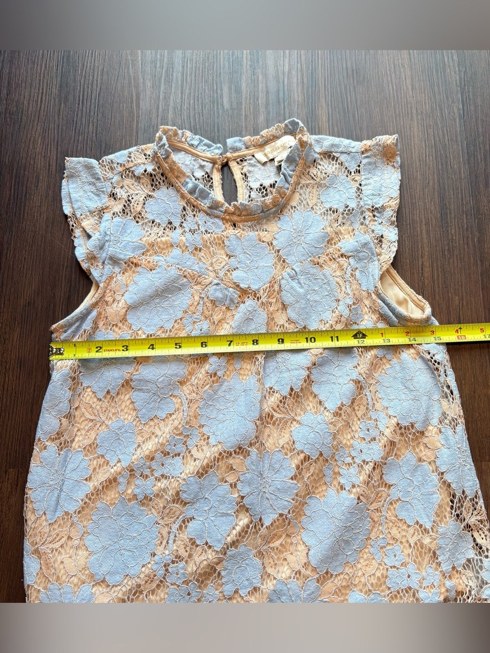Monteau Coquette Light Blue Cream Floral Lace Flutter Sleeve Top Romantic Boho S - Picture 4 of 7